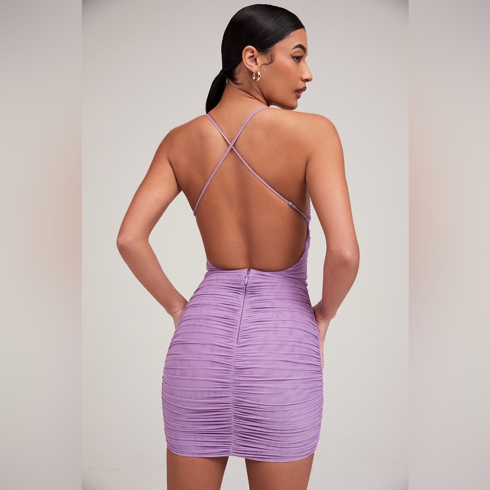 Mistress Rocks 'NIGHTSHADE' Lilac Ruched Mesh Dress - Picture 6 of 9